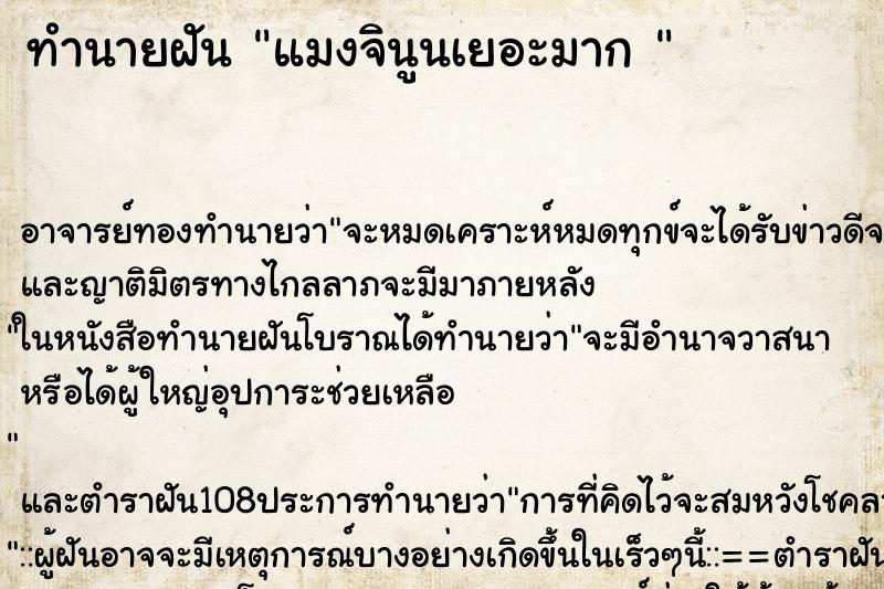 ทำนายฝัน แมงจินูนเยอะมาก 